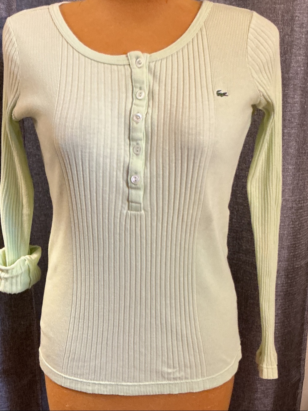 Lacoste Mint Green Ribbed Henley Long Sleeve Top